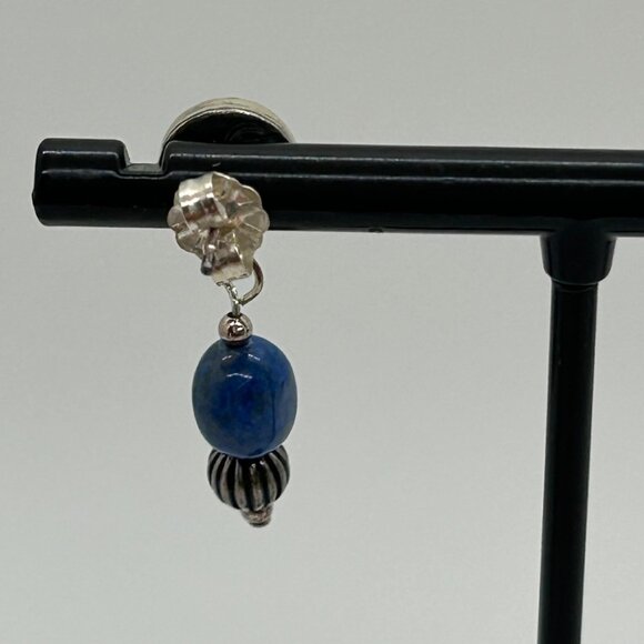 Carolyn Pollack Sterling Silver Pierced Earrings Vintage Lapis Bead Dangle Y2K - Picture 6 of 13
